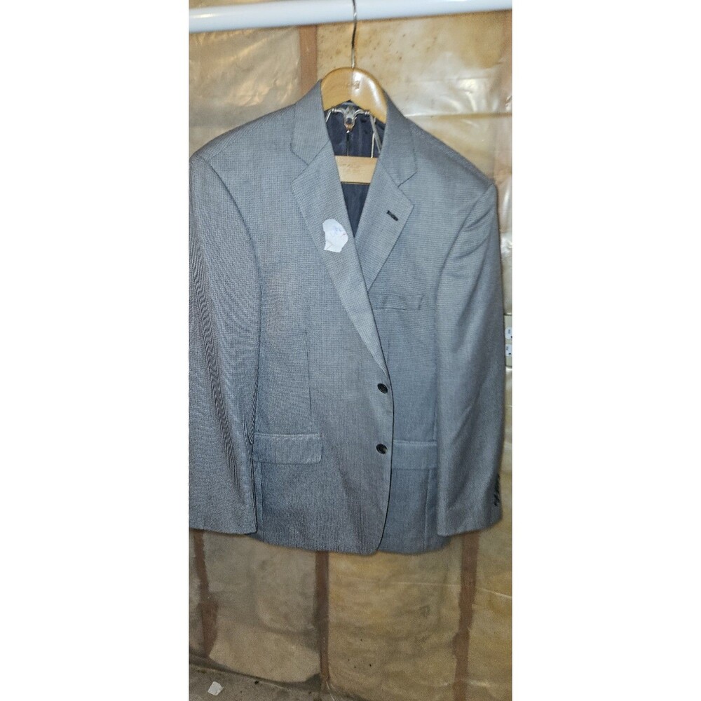Silk Worsted Wool Blazer Sport Coat Grey Blue Stafford Men's Textured 2-Button